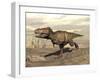 Tyrannosaurus Rex Dinosaur Running across Rocky Terrain-null-Framed Art Print