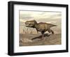 Tyrannosaurus Rex Dinosaur Running across Rocky Terrain-null-Framed Art Print