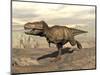 Tyrannosaurus Rex Dinosaur Running across Rocky Terrain-null-Mounted Art Print