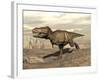 Tyrannosaurus Rex Dinosaur Running across Rocky Terrain-null-Framed Art Print