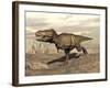 Tyrannosaurus Rex Dinosaur Running across Rocky Terrain-null-Framed Art Print