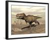 Tyrannosaurus Rex Dinosaur Running across Rocky Terrain-null-Framed Art Print