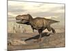 Tyrannosaurus Rex Dinosaur Running across Rocky Terrain-null-Mounted Art Print