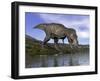 Tyrannosaurus Rex Dinosaur Walking to the Edge of Water-null-Framed Art Print