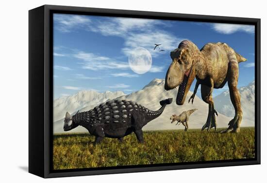 Tyrannosaurus Rex Dinosaurs Confronting a Lone Ankylosaurus-Stocktrek Images-Framed Stretched Canvas