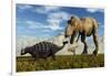 Tyrannosaurus Rex Dinosaurs Confronting a Lone Ankylosaurus-Stocktrek Images-Framed Art Print