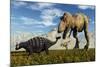 Tyrannosaurus Rex Dinosaurs Confronting a Lone Ankylosaurus-Stocktrek Images-Mounted Art Print