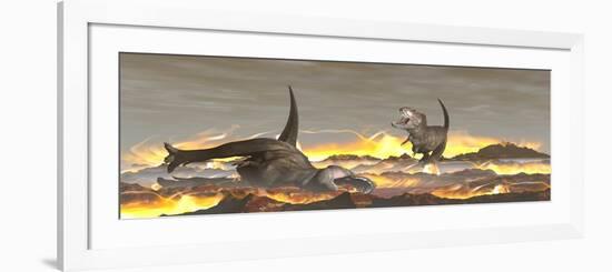 Tyrannosaurus Rex Dinosaurs Dying from a Big Meteorite Crash-null-Framed Art Print