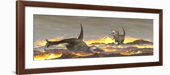 Tyrannosaurus Rex Dinosaurs Dying from a Big Meteorite Crash-null-Framed Art Print