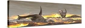 Tyrannosaurus Rex Dinosaurs Dying from a Big Meteorite Crash-null-Stretched Canvas