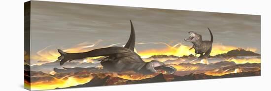 Tyrannosaurus Rex Dinosaurs Dying from a Big Meteorite Crash-null-Stretched Canvas