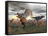 Tyrannosaurus Rex Dinosaurs Escaping a Big Meteorite Crash-null-Framed Stretched Canvas