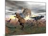 Tyrannosaurus Rex Dinosaurs Escaping a Big Meteorite Crash-null-Mounted Art Print