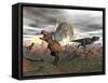 Tyrannosaurus Rex Dinosaurs Escaping a Big Meteorite Crash-null-Framed Stretched Canvas
