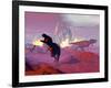 Tyrannosaurus Rex Dinosaurs Escaping a Big Meteorite Crash-null-Framed Art Print