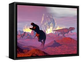 Tyrannosaurus Rex Dinosaurs Escaping a Big Meteorite Crash-null-Framed Stretched Canvas