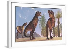 Tyrannosaurus Rex Dinosaurs Have a Growling Session-Stocktrek Images-Framed Art Print