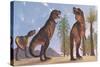 Tyrannosaurus Rex Dinosaurs Have a Growling Session-Stocktrek Images-Stretched Canvas