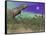 Tyrannosaurus Rex Dinosaurs in Prehistoric Landscape at Night-null-Framed Stretched Canvas