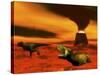 Tyrannosaurus Rex Dinosaurs Struggle to Survive from a Volcanic Eruption-null-Stretched Canvas