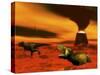 Tyrannosaurus Rex Dinosaurs Struggle to Survive from a Volcanic Eruption-null-Stretched Canvas