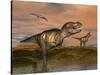 Tyrannosaurus Rex Dinosaurs with Pteranodon Bird Flying Above-null-Stretched Canvas