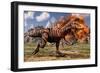 Tyrannosaurus Rex Escaping a Volcanic Eruption-null-Framed Premium Giclee Print