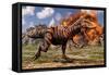 Tyrannosaurus Rex Escaping a Volcanic Eruption-null-Framed Stretched Canvas