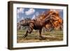 Tyrannosaurus Rex Escaping a Volcanic Eruption-null-Framed Art Print