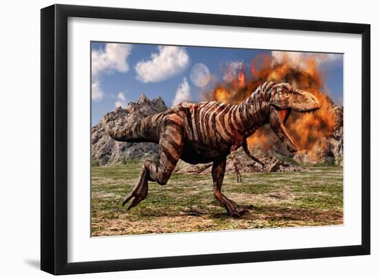 Tyrannosaurus Rex Escaping a Volcanic Eruption-null-Framed Art Print