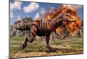 Tyrannosaurus Rex Escaping a Volcanic Eruption-null-Mounted Art Print