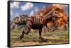 Tyrannosaurus Rex Escaping a Volcanic Eruption-null-Framed Stretched Canvas
