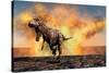 Tyrannosaurus Rex Escaping from a Violent Fire Storm-null-Stretched Canvas
