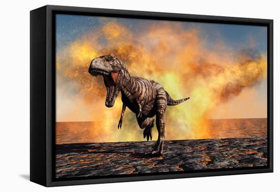 Tyrannosaurus Rex Escaping from a Violent Fire Storm-null-Framed Stretched Canvas