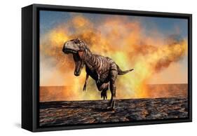 Tyrannosaurus Rex Escaping from a Violent Fire Storm-null-Framed Stretched Canvas