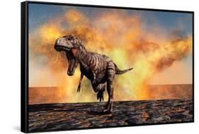 Tyrannosaurus Rex Escaping from a Violent Fire Storm-null-Framed Stretched Canvas