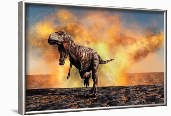 Tyrannosaurus Rex Escaping from a Violent Fire Storm-null-Framed Art Print