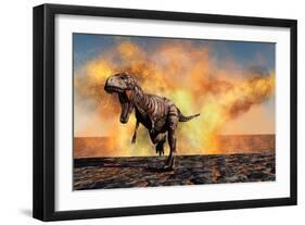 Tyrannosaurus Rex Escaping from a Violent Fire Storm-null-Framed Art Print