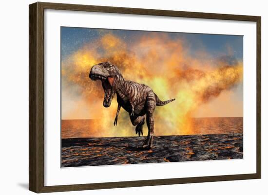 Tyrannosaurus Rex Escaping from a Violent Fire Storm-null-Framed Art Print