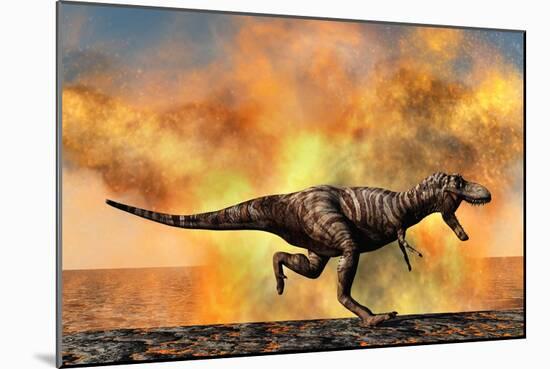 Tyrannosaurus Rex Escaping from a Violent Fire Storm-null-Mounted Premium Giclee Print
