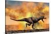 Tyrannosaurus Rex Escaping from a Violent Fire Storm-null-Stretched Canvas