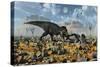 Tyrannosaurus Rex Feeding on a Triceratops Carcass-null-Stretched Canvas