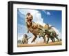 Tyrannosaurus Rex Fighting with Two Triceratops-null-Framed Art Print