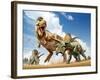 Tyrannosaurus Rex Fighting with Two Triceratops-null-Framed Art Print