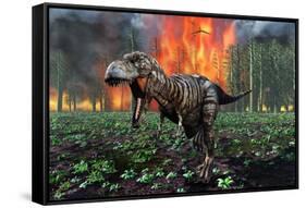 Tyrannosaurus Rex Fleeing from a Deadly Forest Fire-null-Framed Stretched Canvas