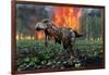 Tyrannosaurus Rex Fleeing from a Deadly Forest Fire-null-Framed Art Print