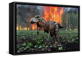 Tyrannosaurus Rex Fleeing from a Deadly Forest Fire-null-Framed Stretched Canvas