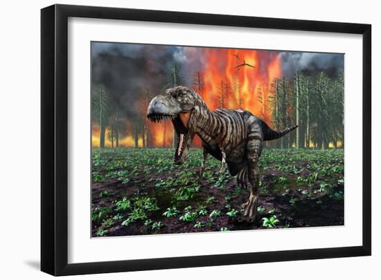 Tyrannosaurus Rex Fleeing from a Deadly Forest Fire-null-Framed Premium Giclee Print