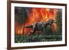 Tyrannosaurus Rex Fleeing from a Deadly Forest Fire-null-Framed Art Print