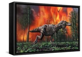 Tyrannosaurus Rex Fleeing from a Deadly Forest Fire-null-Framed Stretched Canvas